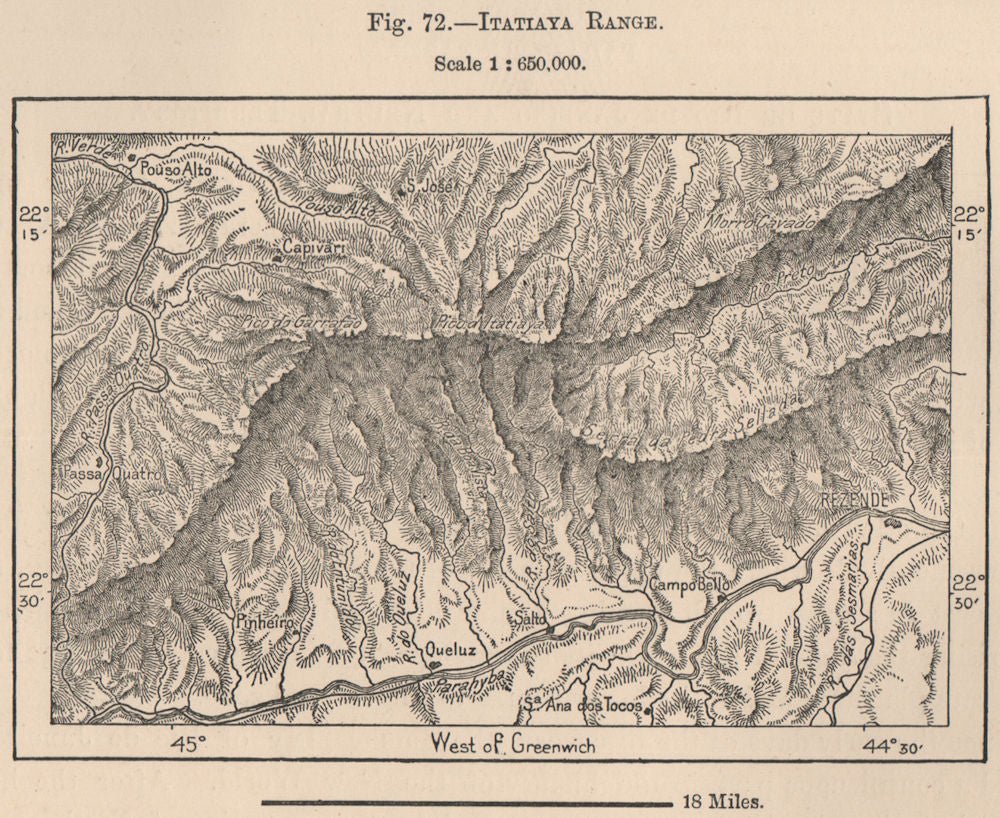 Itatiaia Range & national park. Resende. Brazil 1885 old antique map chart
